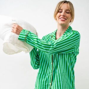 Ink + Alloy Bonnie Pajama Set Green and Blue NWT 100% Cotton